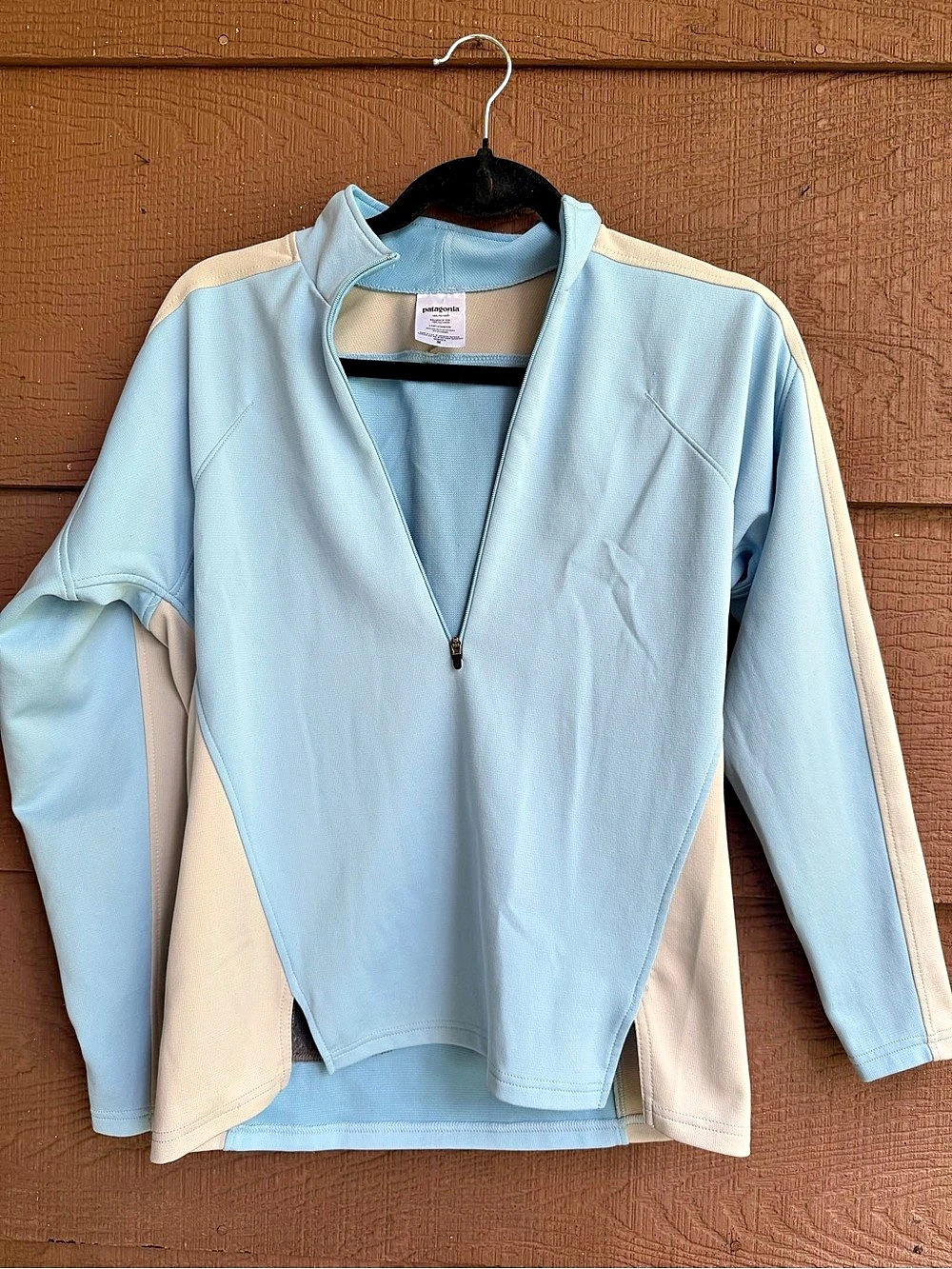 Patagonia Synchilla Snap-T Color Block 1/4 Zip Blue & Cream Size Medium